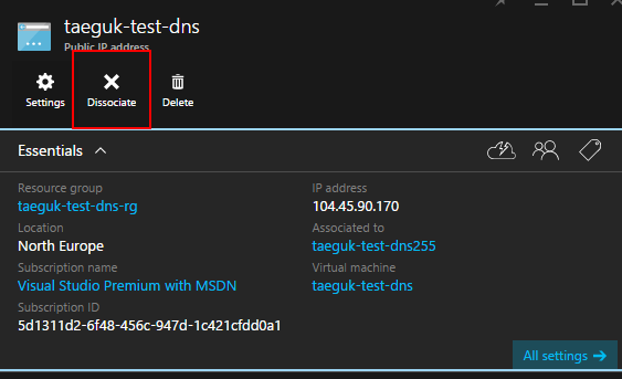 public ip settings dissociate